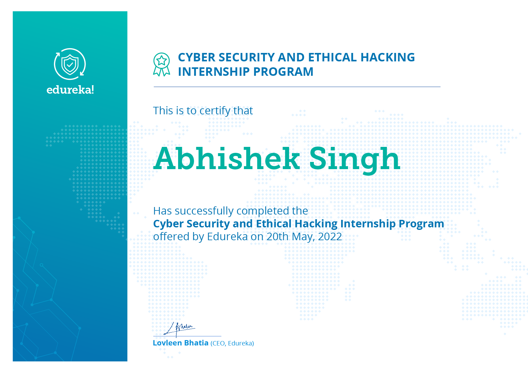 Cyber Security and Ethical Hacking Internship Certificate