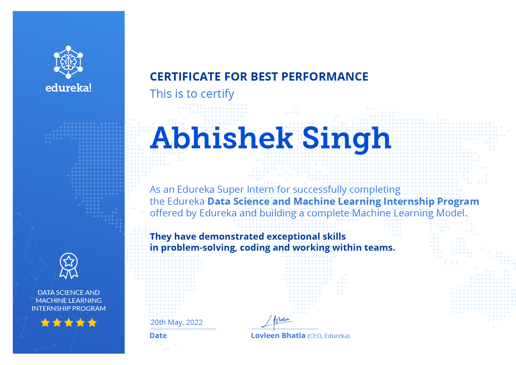 Data Science and Machine Learning certificate